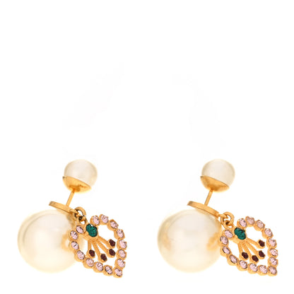 Christian Dior Pearl Crystal Heart Tribal Earrings Gold Multicolor 1 of 4