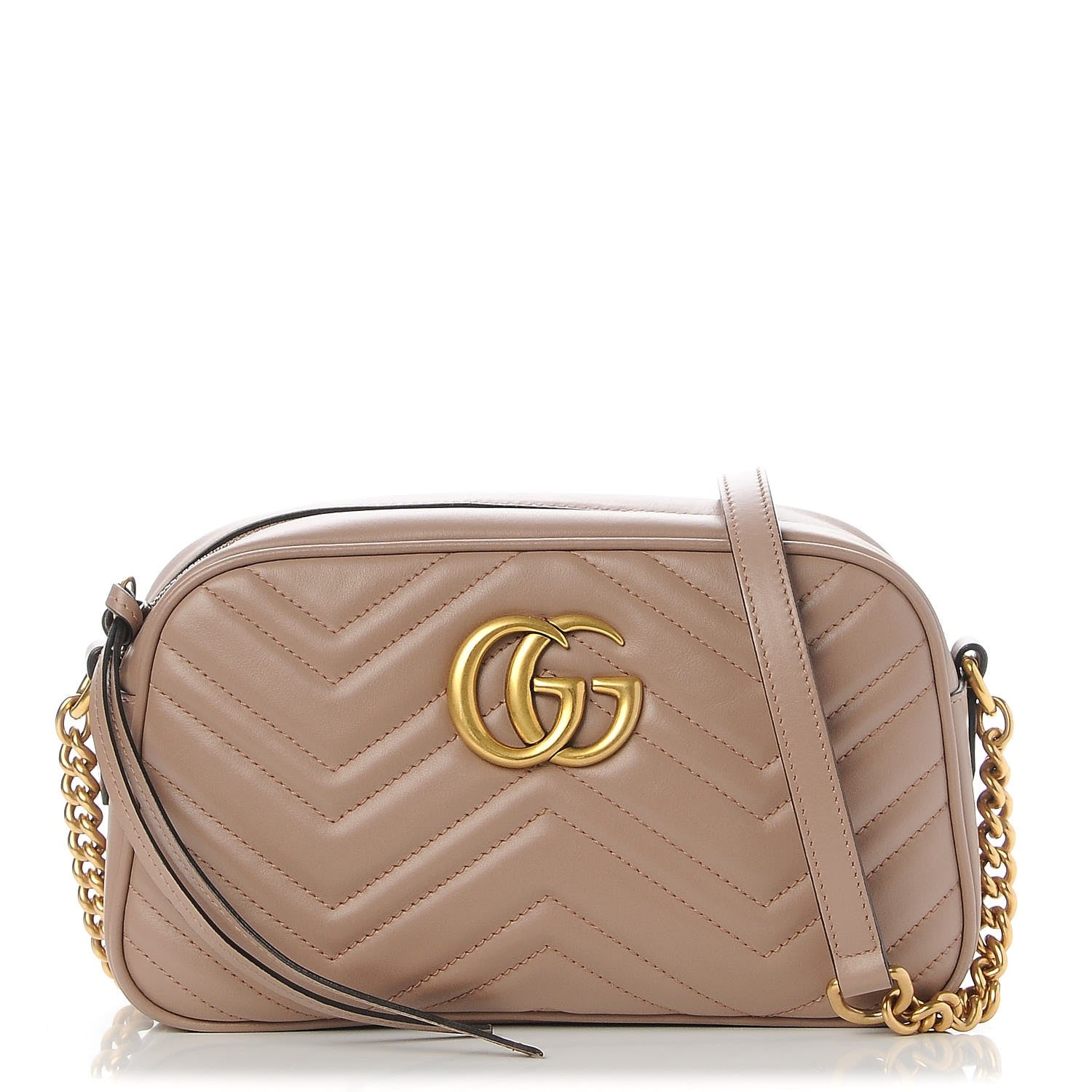 Gucci Calfskin Matelasse Small GG Marmont Chain Shoulder Bag Taupe 1 of 7