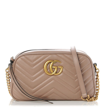 Gucci Calfskin Matelasse Small GG Marmont Chain Shoulder Bag Taupe 1 of 7