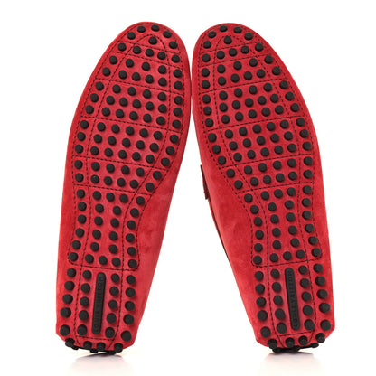 Louis Vuitton Suede Calfskin Mens LV Porto Vecchio Moccasin Loafers 8 Red 7 of 11