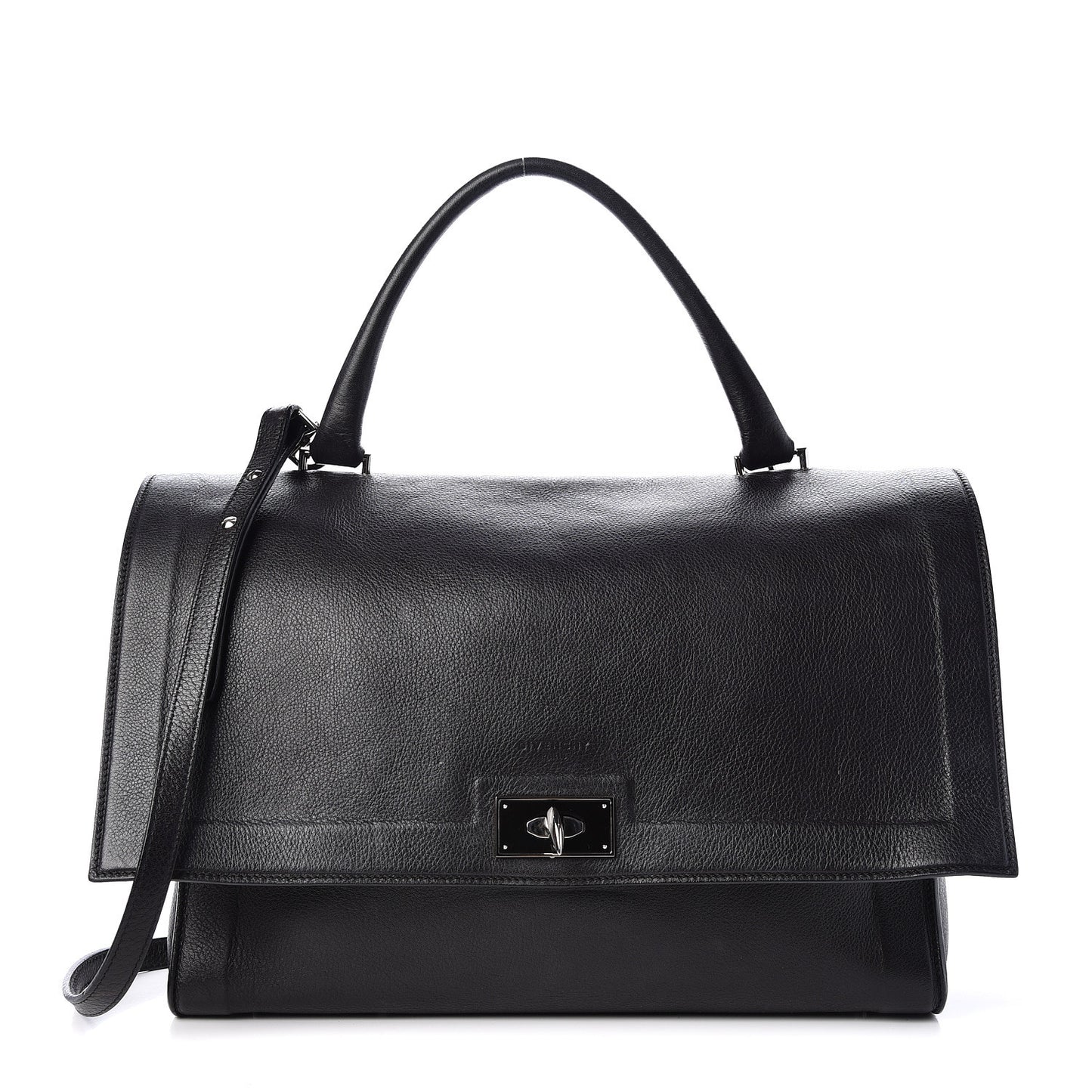 Grained Calfskin Medium Shark Lock Satchel Black