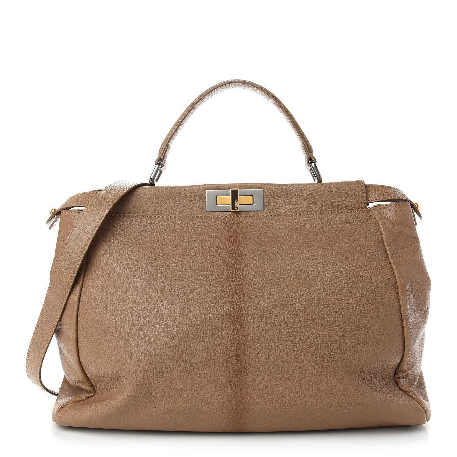 Fendi Goatskin Watersnake Large Peekaboo Iconic Satchel Taupe Phard 1 of 11