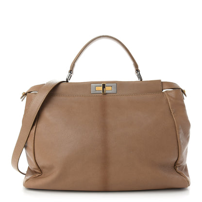 Fendi Goatskin Watersnake Large Peekaboo Iconic Satchel Taupe Phard 1 of 11