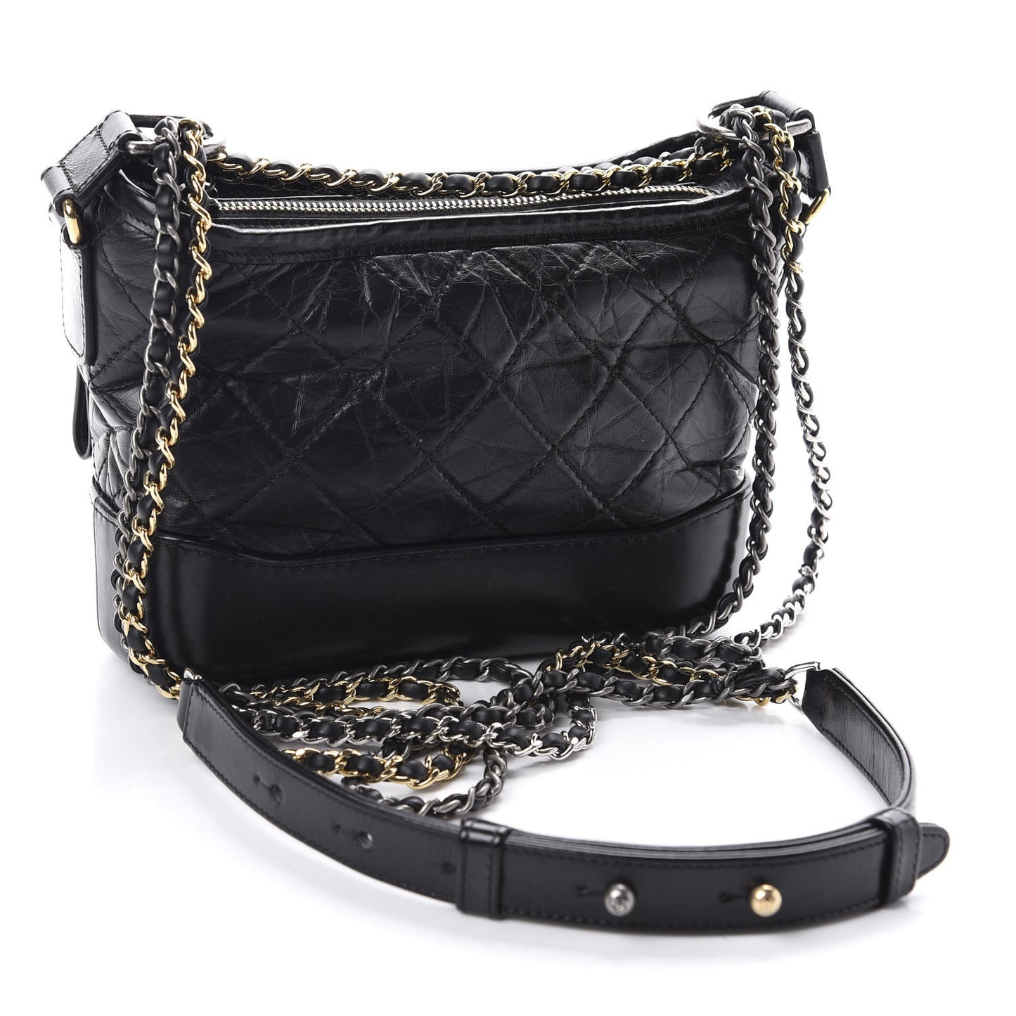 Aged Calfskin Quilted Small Gabrielle Hobo Black