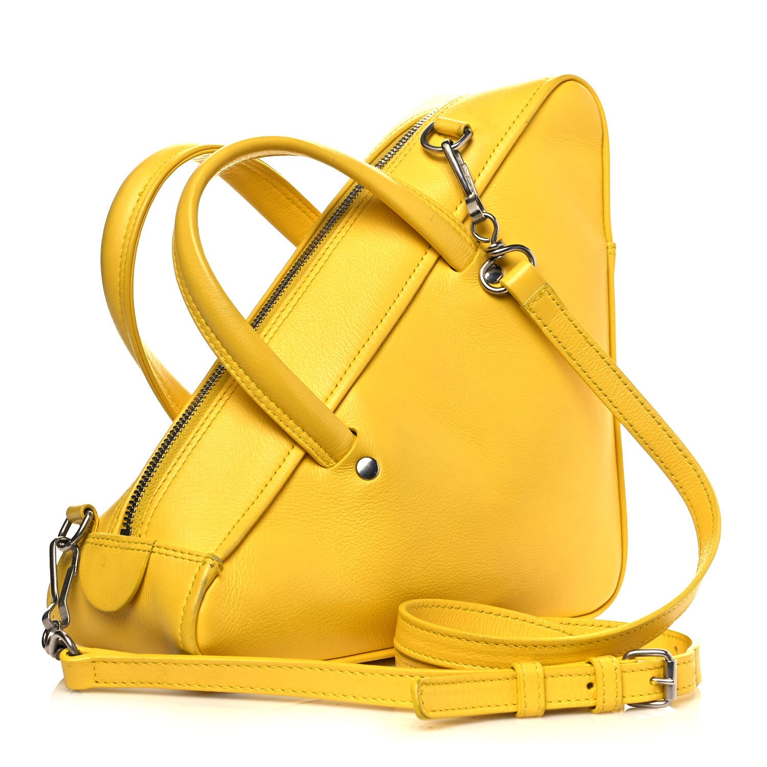 Balenciaga Shiny Day Calfskin Logo S Triangle Duffle Jaune Black 3 of 17