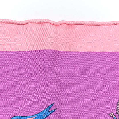 Hermes Silk La Folle Parade Zoom Scarf 45 Mauve Vert Rose 4 of 9
