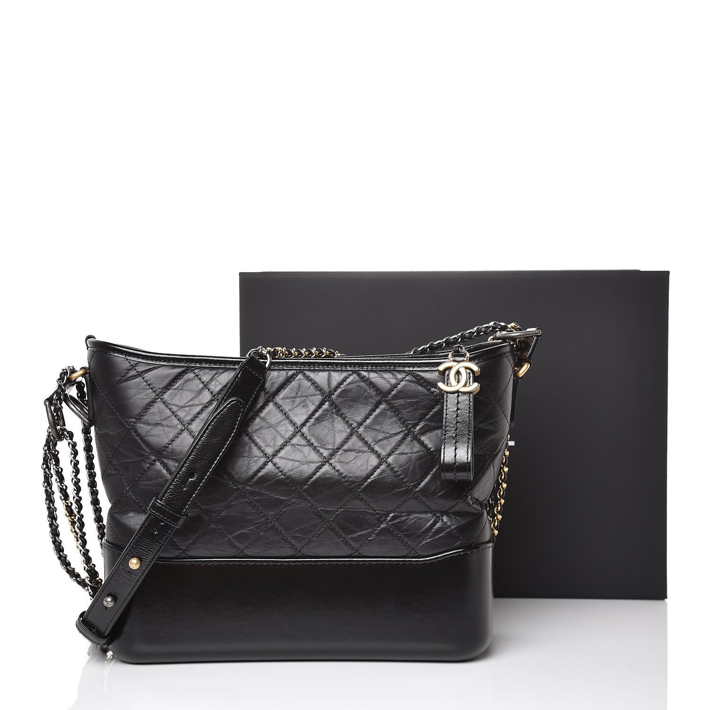 Aged Calfskin Quilted Medium Gabrielle Hobo Black