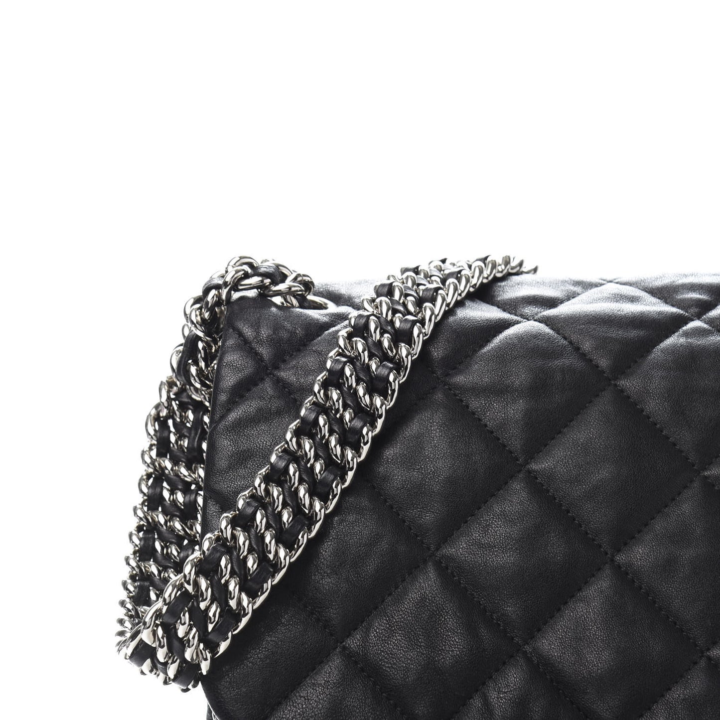 Washed Lambskin Quilted Maxi Chain Around Flap Black