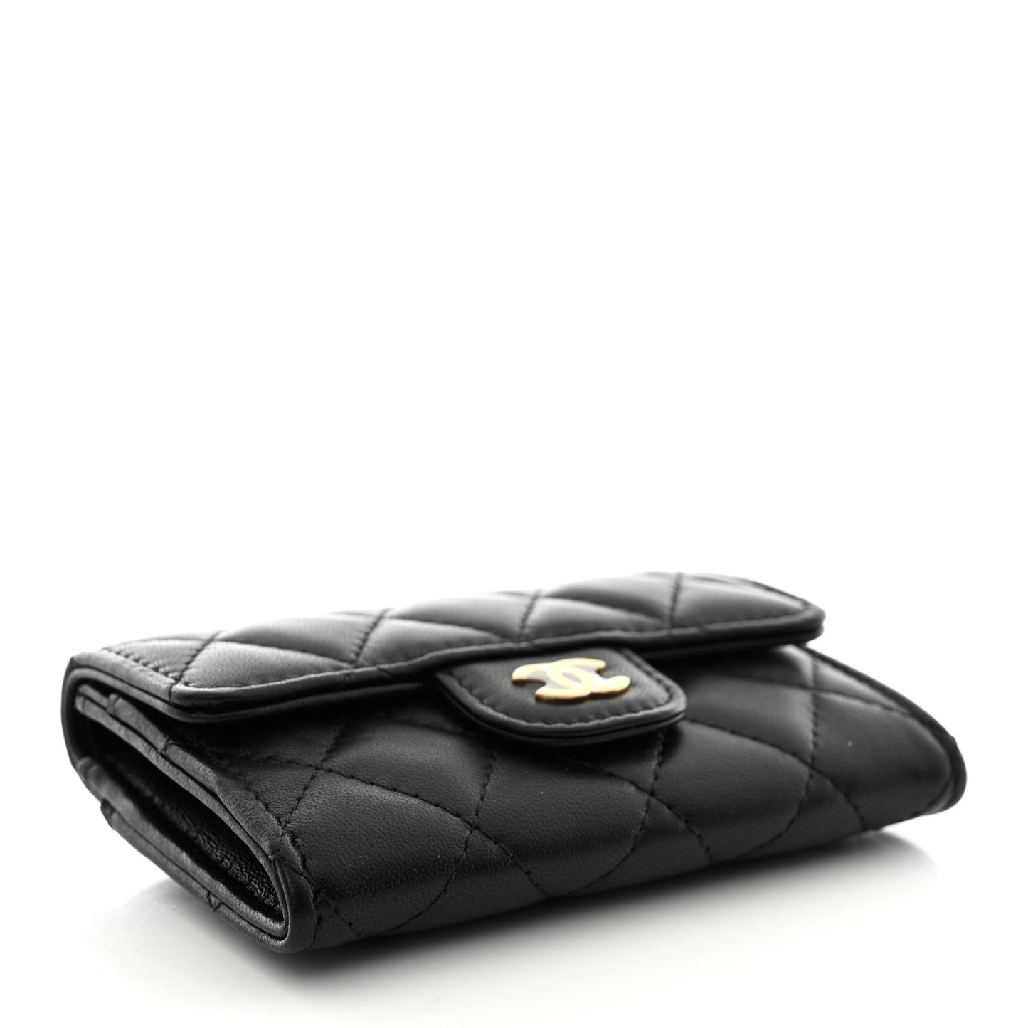 Lambskin Quilted Flap Card Holder Black