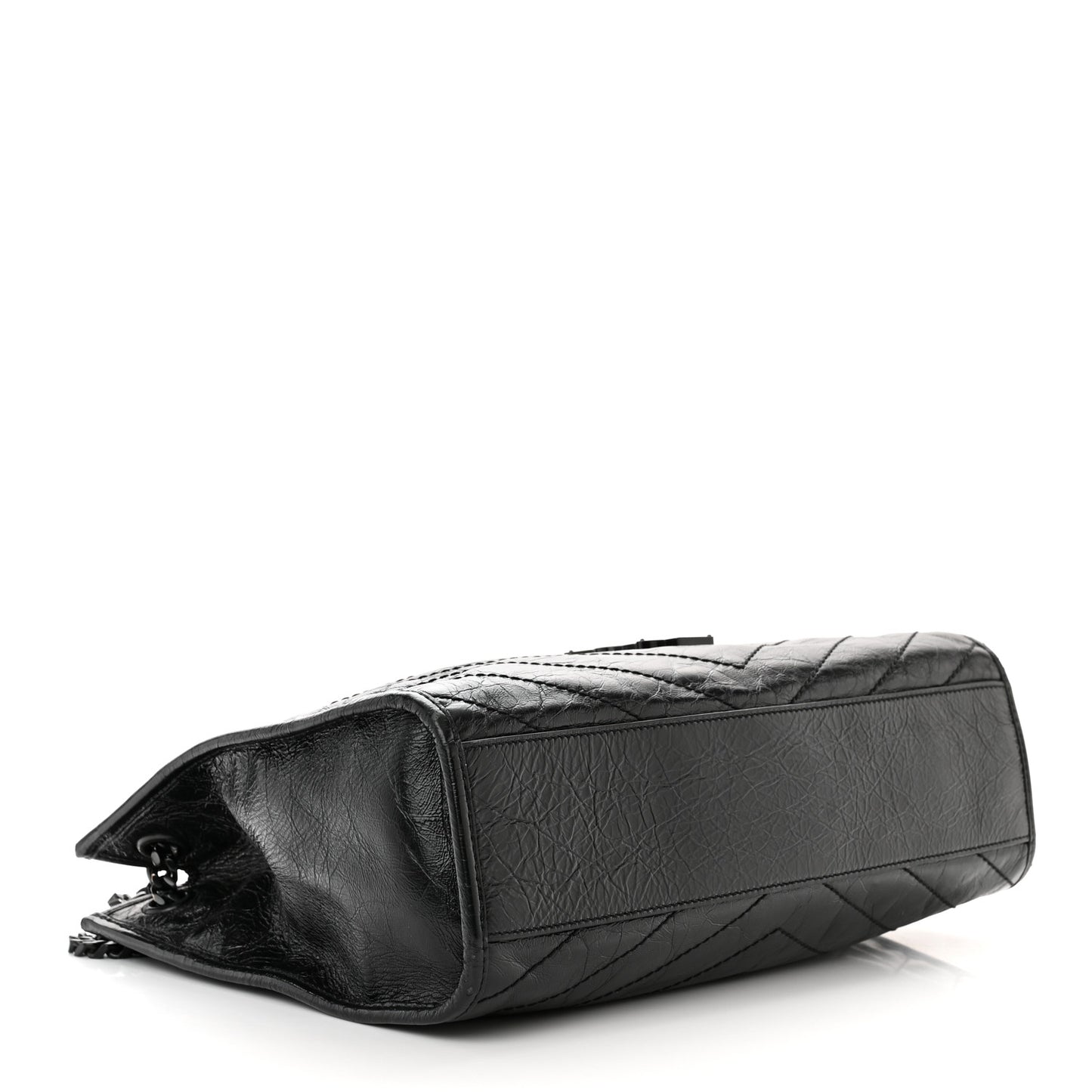 Crinkled Calfskin Matelasse Monogram Medium Niki Shopper Tote Black