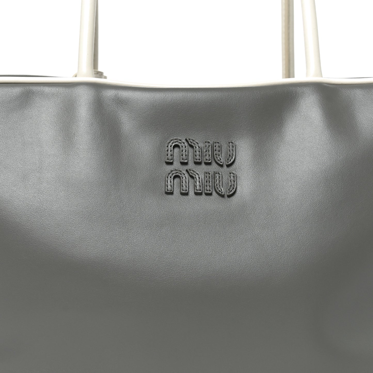 Soft Calf Softy Contrast Large Beau Top Handle Bag Marmo White