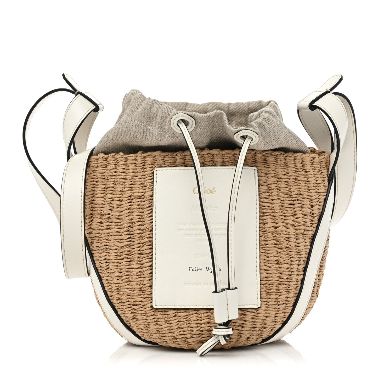 Raffia Calfskin Small Basket White