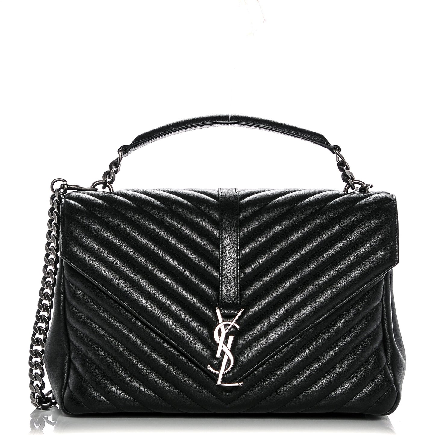 Sheepskin Matelasse Chevron Monogram Large College Satchel Black