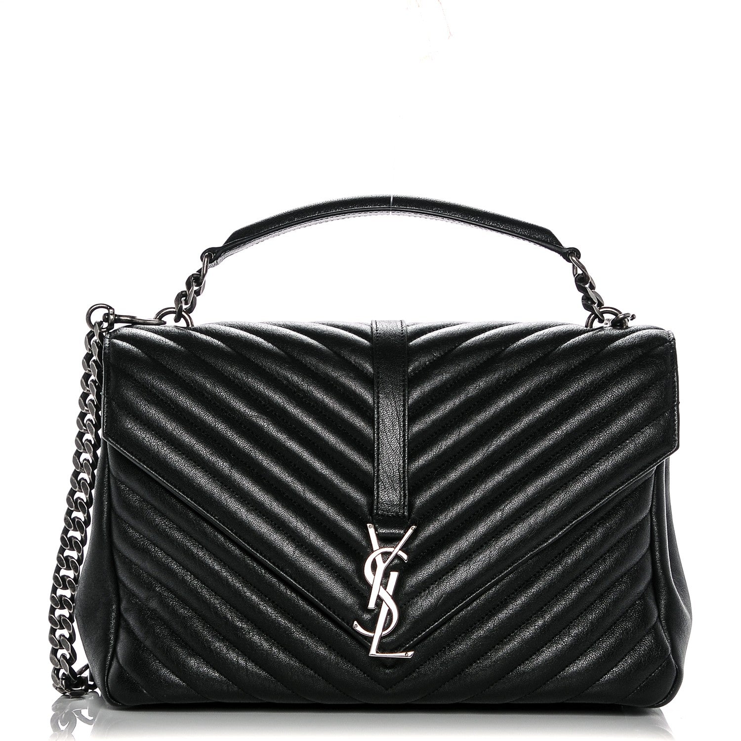 Saint Laurent Sheepskin Matelasse Chevron Monogram Large College Satchel Black 1 of 8