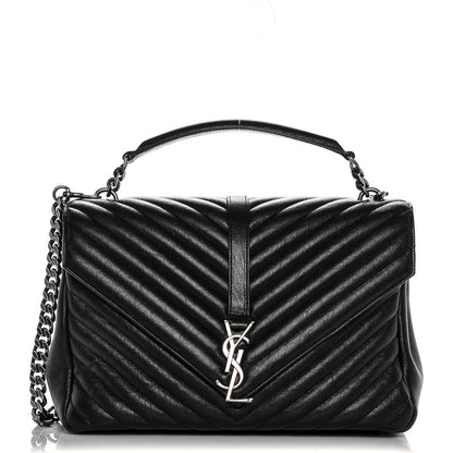 Saint Laurent Sheepskin Matelasse Chevron Monogram Large College Satchel Black 1 of 8