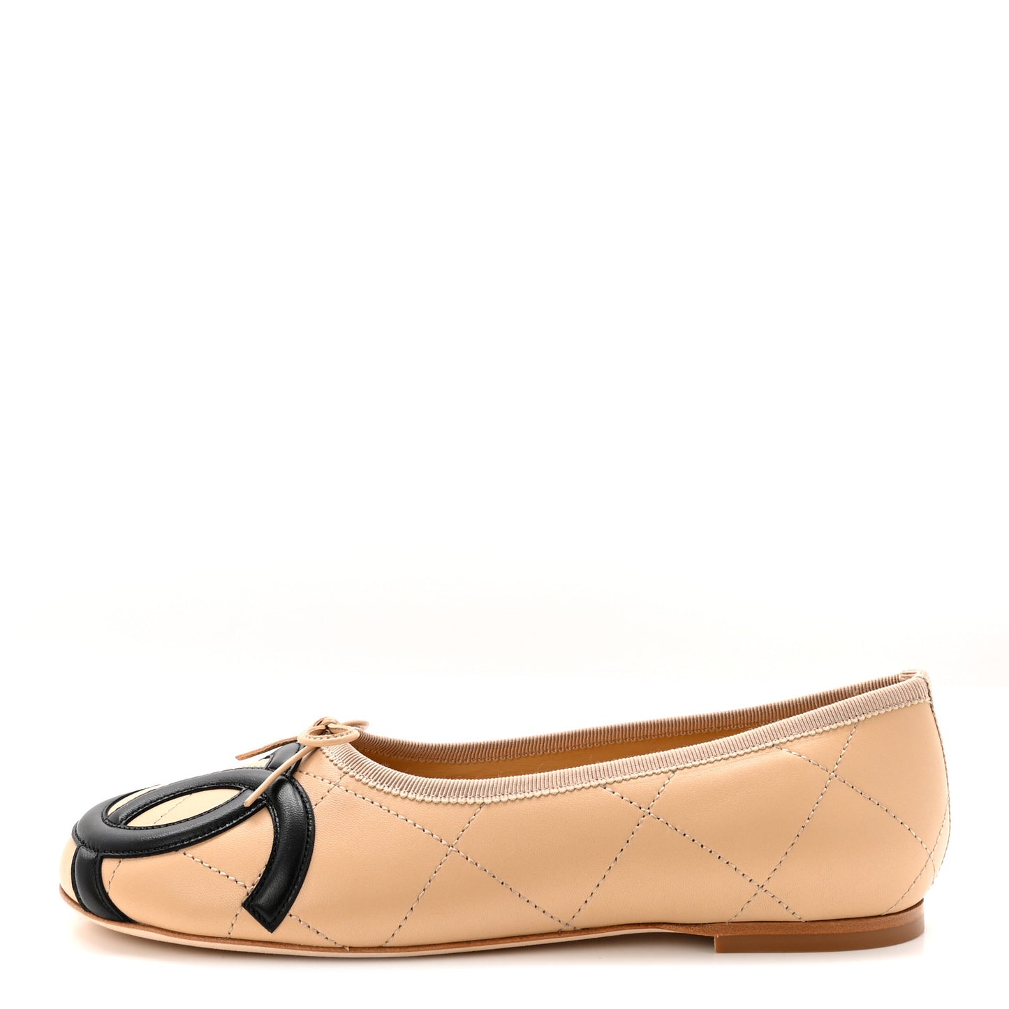 Lambskin Quilted CC Cambon Ballet Flats 38 Beige Black
