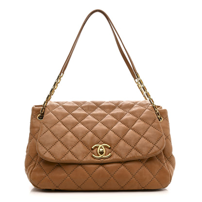 Chanel Calfskin Quilted Jumbo Retro Chain Accordion Flap Dark Beige 1 of 15