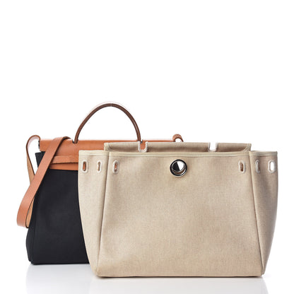 Hermes Toile Vache Calfskin Herbag 30 PM Black Natural 3 of 34
