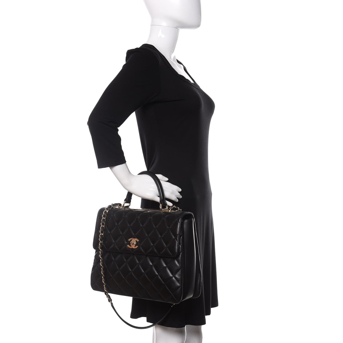 Lambskin Quilted Large Trendy CC Dual Handle Flap Bag Black