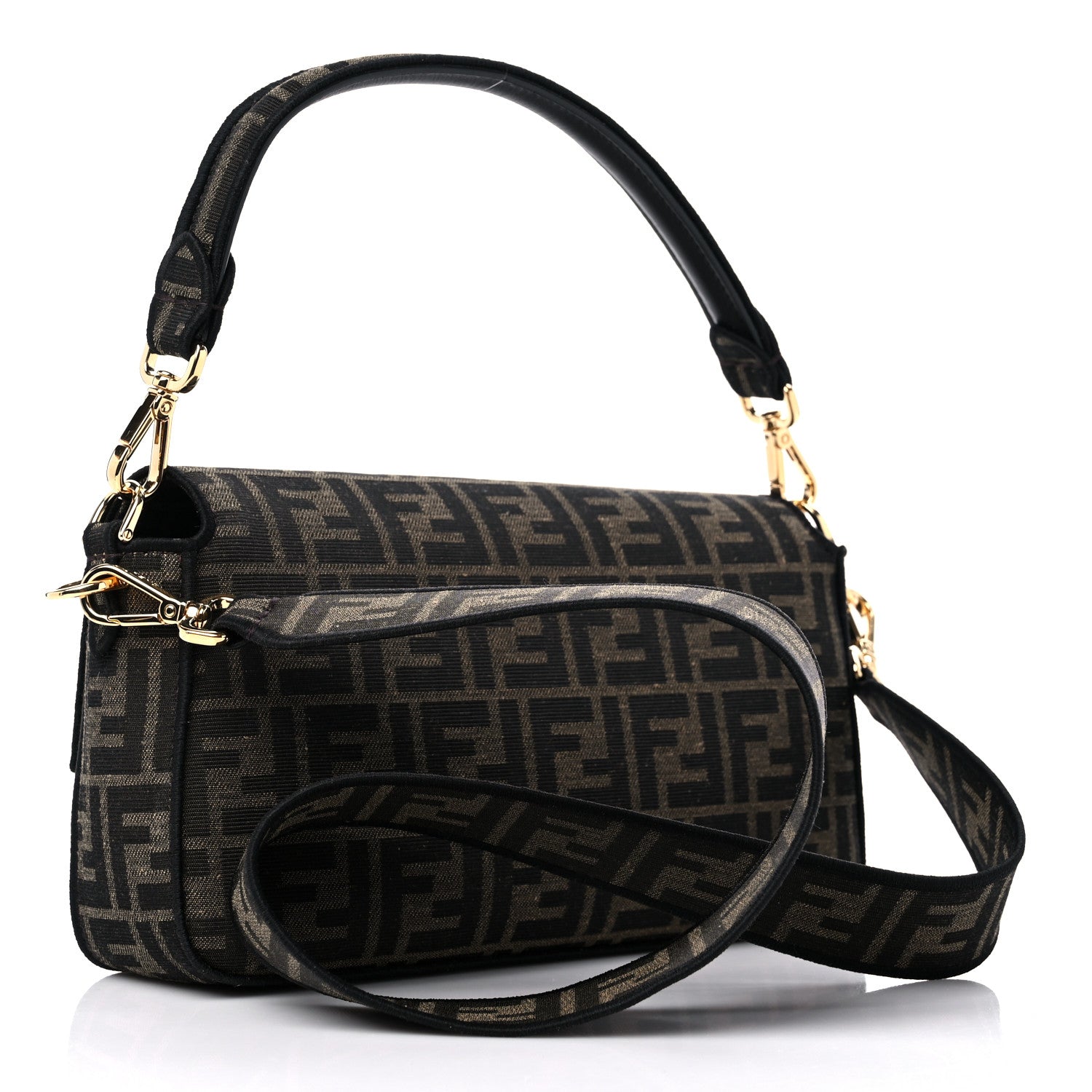 Fendi Fabric Jacquard FF 1974 Medium Baguette Tobacco Moro Black 3 of 9