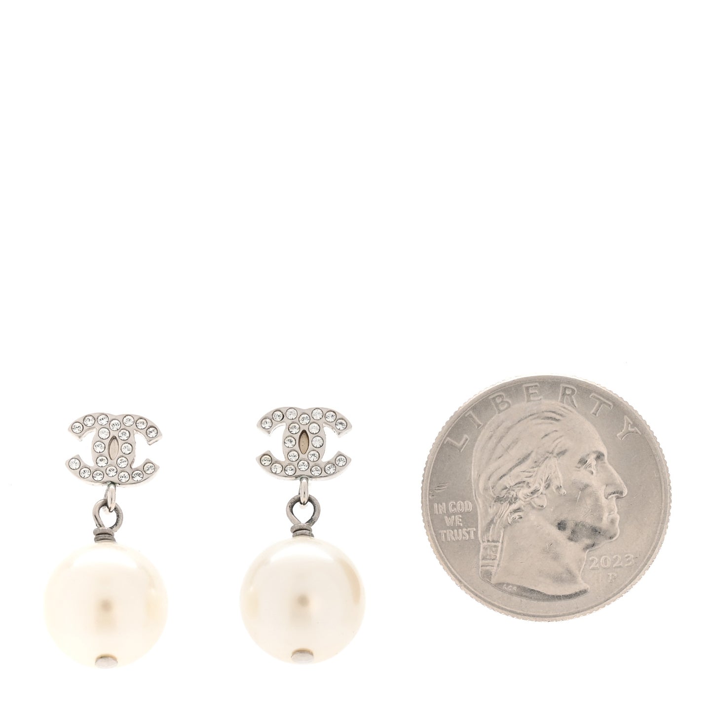 Crystal Pearl CC Drop Earrings Silver Pearly White