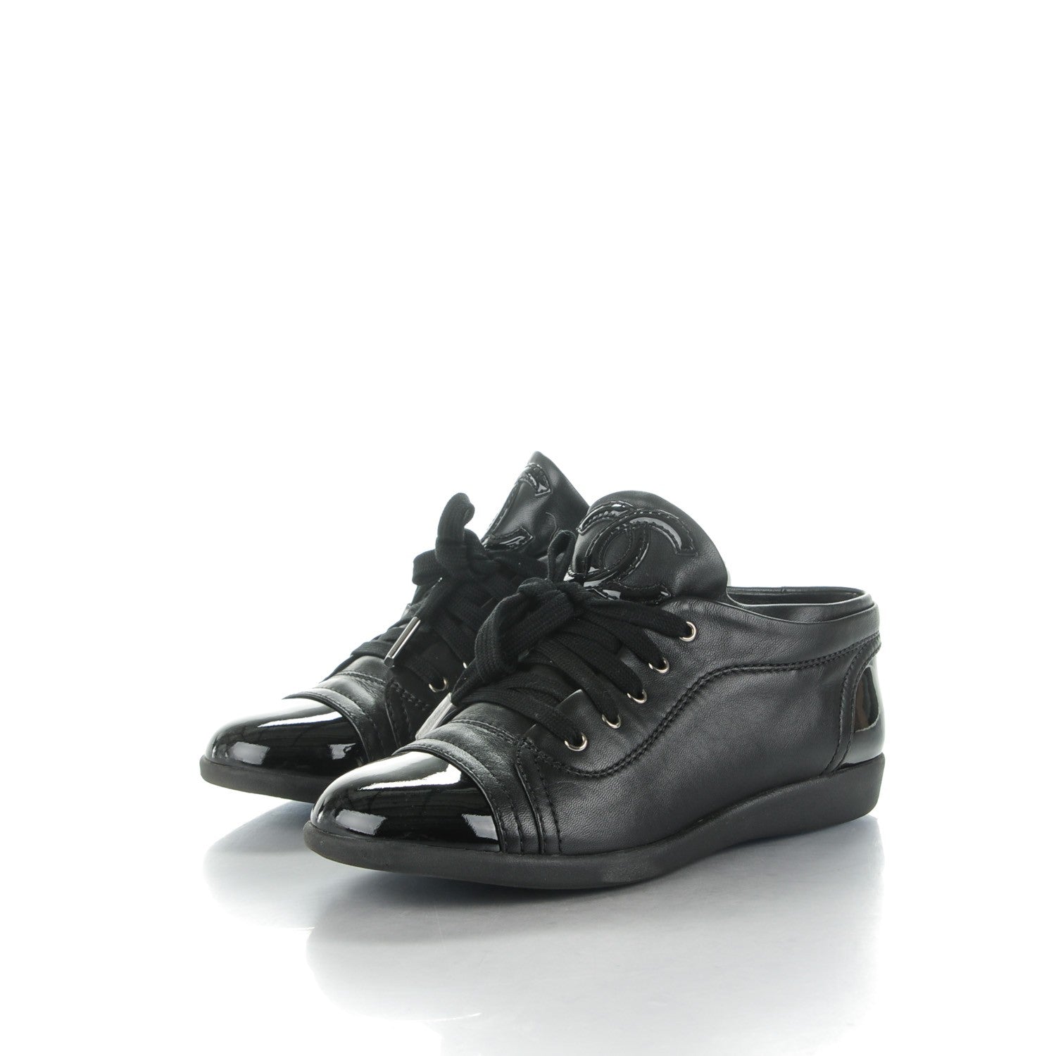 Chanel Lambskin Patent Cap Toe CC Sneakers 35.5 Black 3 of 7