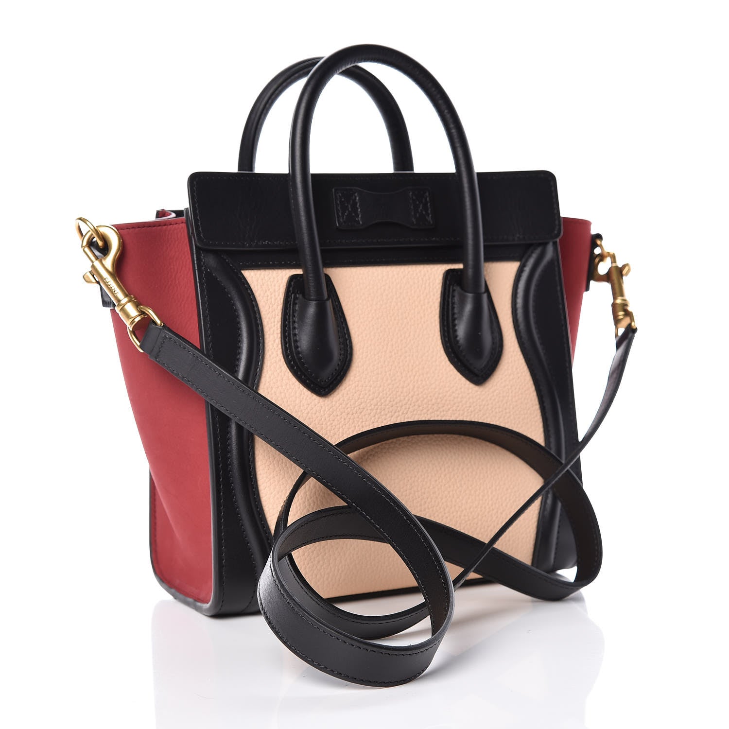Celine Drummed Calfskin Nubuck Nano Tri-Color Luggage Ruby 3 of 11