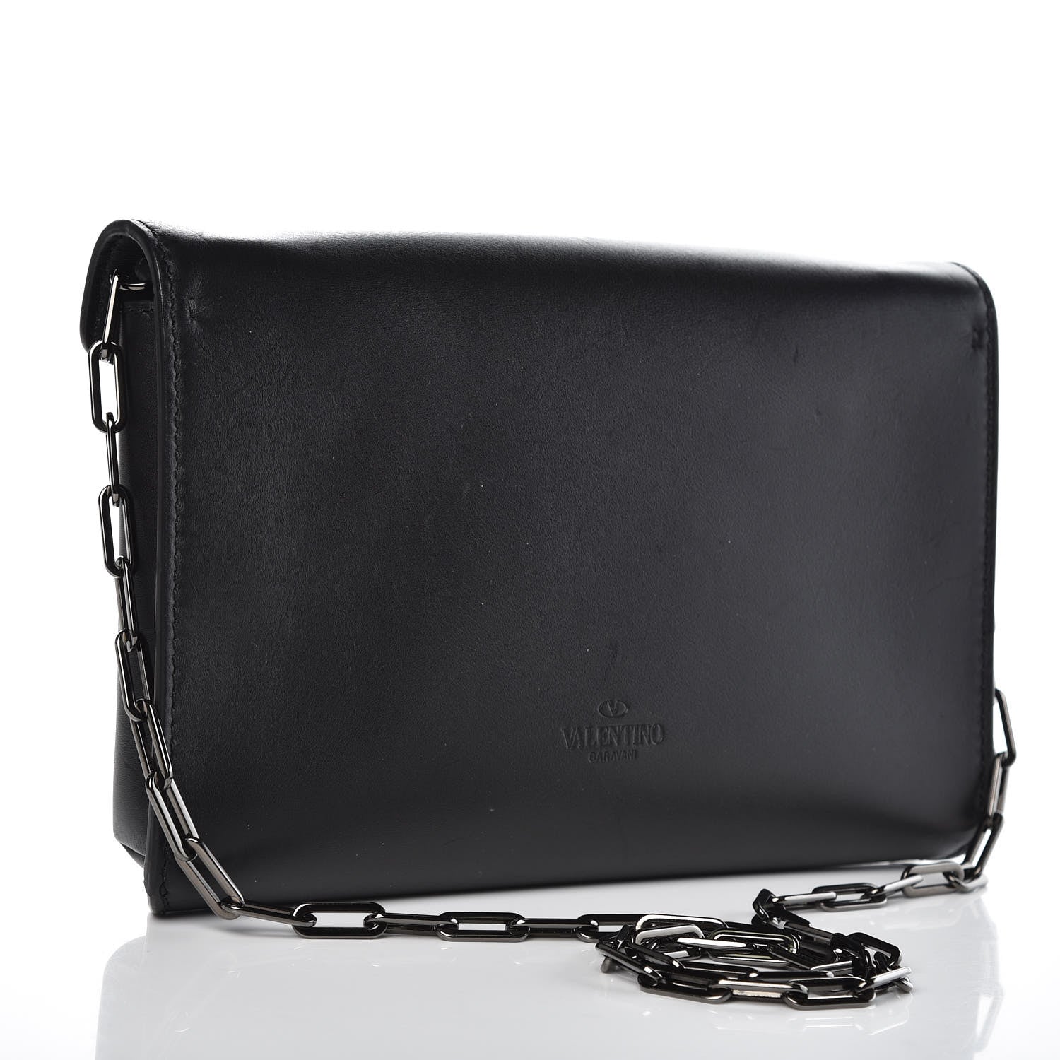 Valentino Garavani Calfskin V Rivet Chain Clutch Black 3 of 9