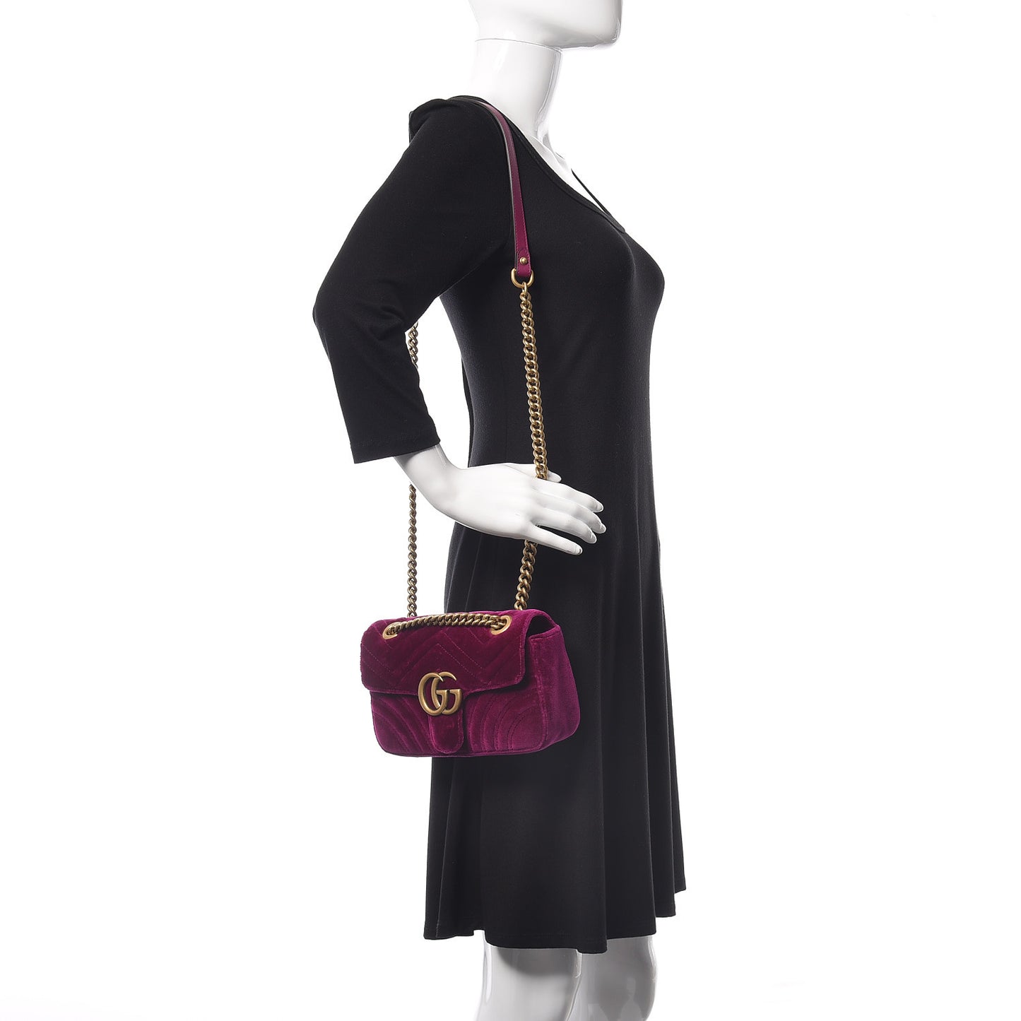 Velvet Matelasse Mini GG Marmont Shoulder Bag Fuchsia Violet Cyclamen