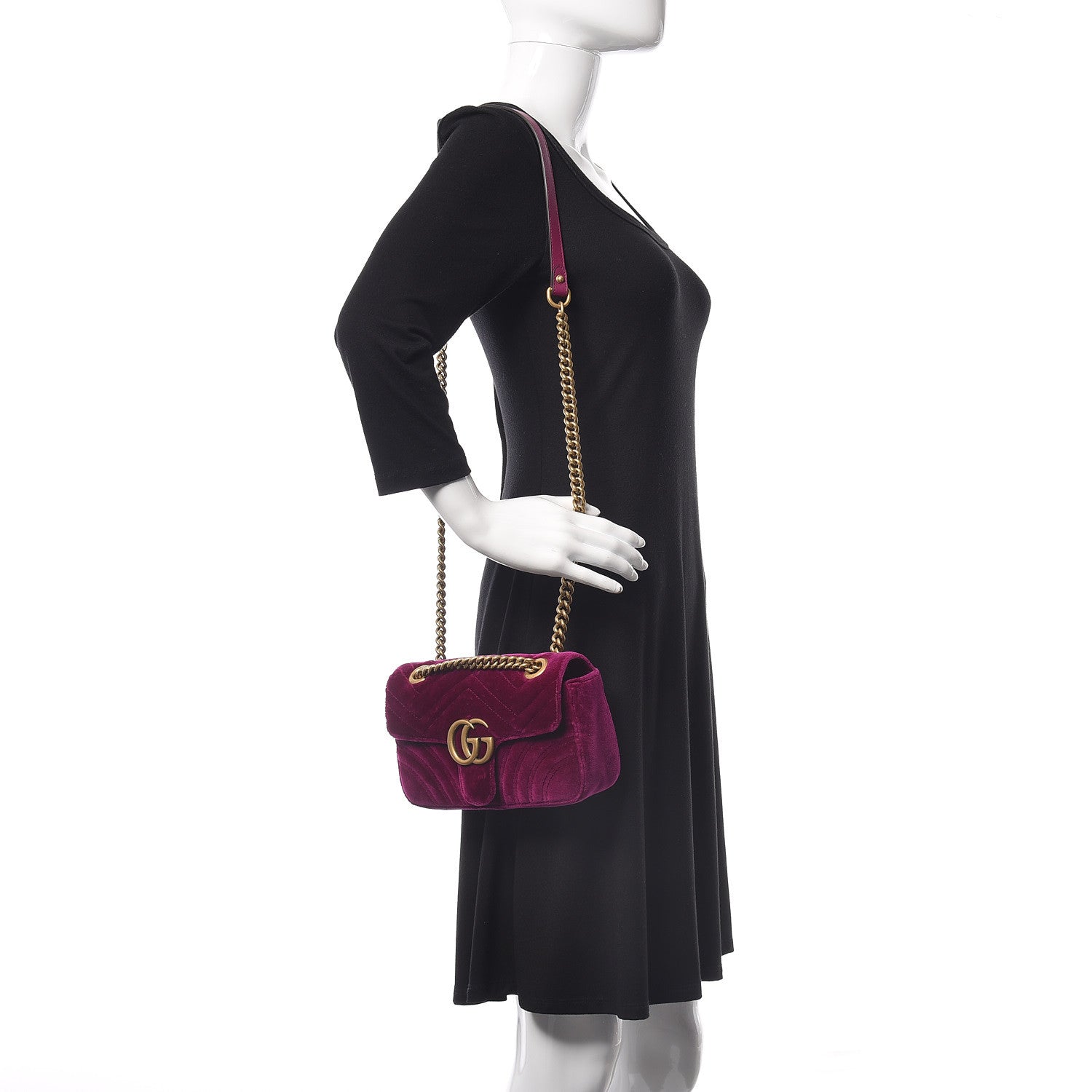 Gucci Velvet Matelasse Mini GG Marmont Shoulder Bag Fuchsia Violet Cyclamen 2 of 9