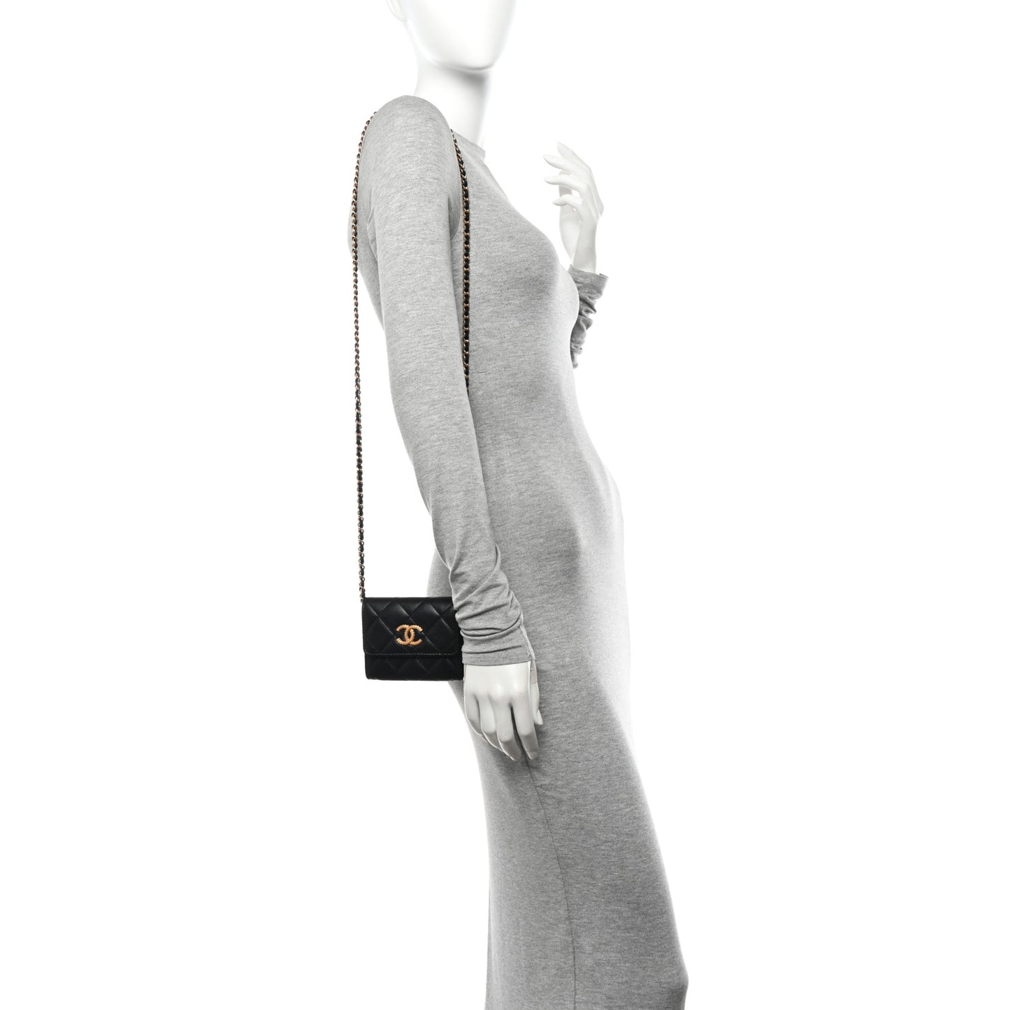 Lambskin Quilted Studded CC Clutch With Chain Black