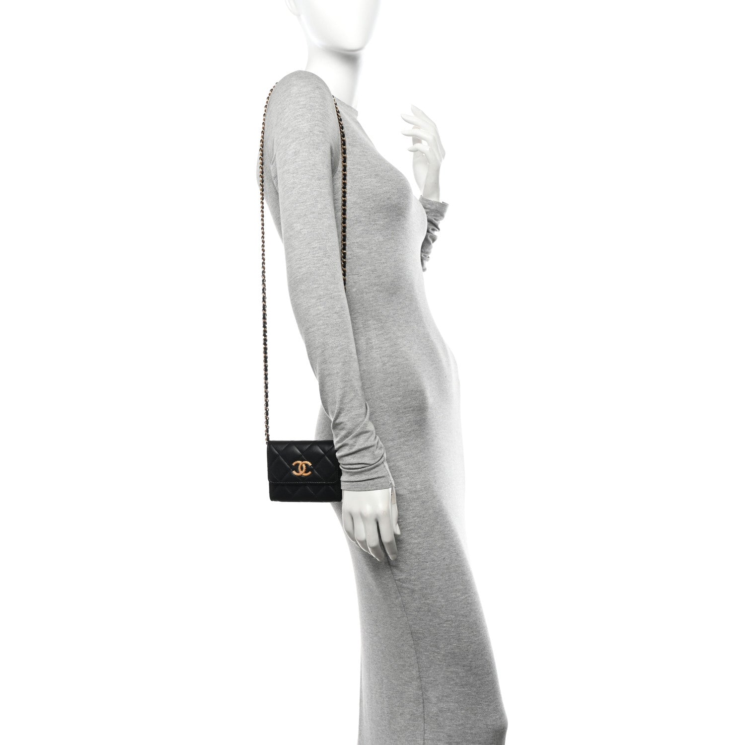 Chanel Lambskin Quilted Studded CC Clutch With Chain Black 2 of 11