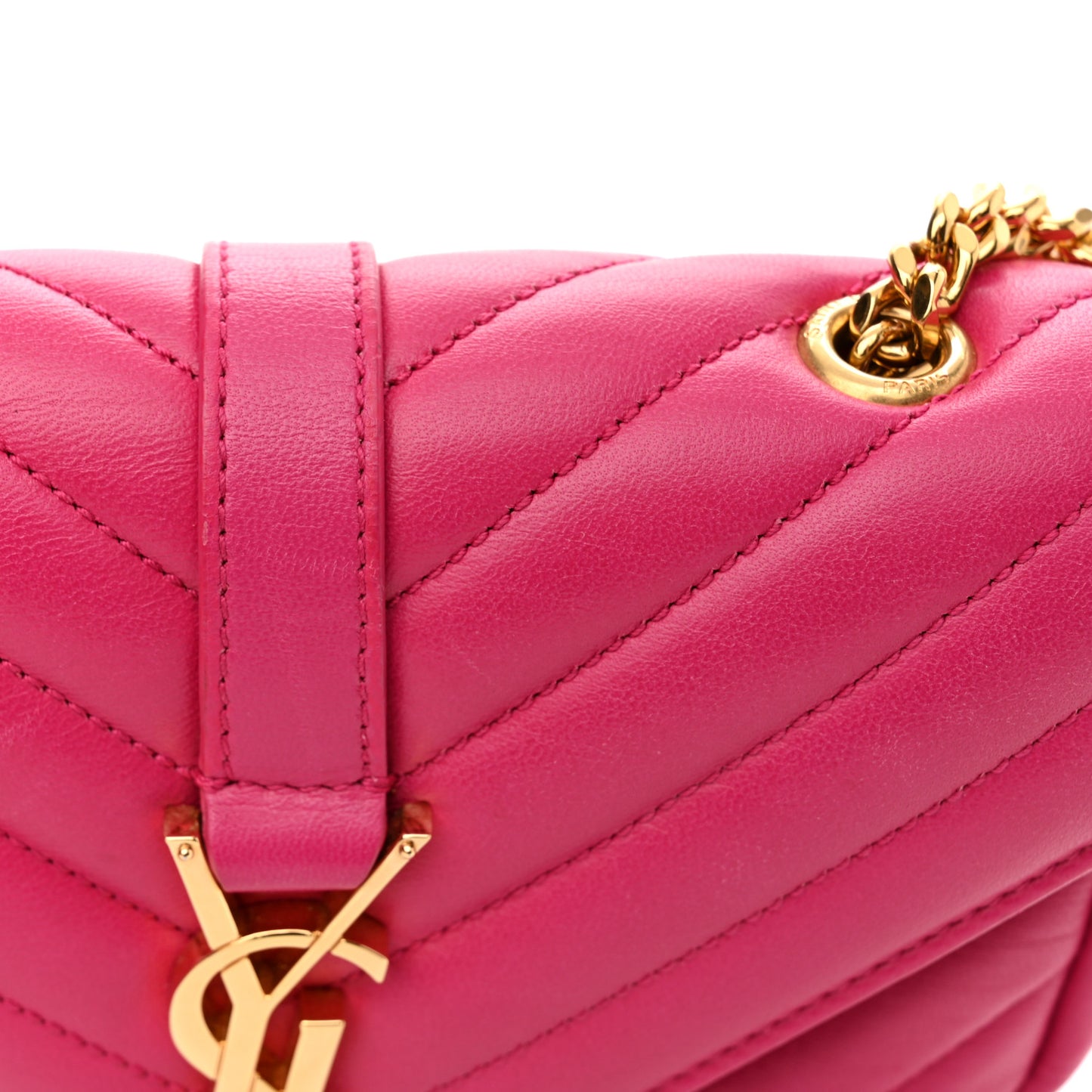 Calfskin Matelasse Chevron Classic Monogram Baby Chain Bag Fuchsia