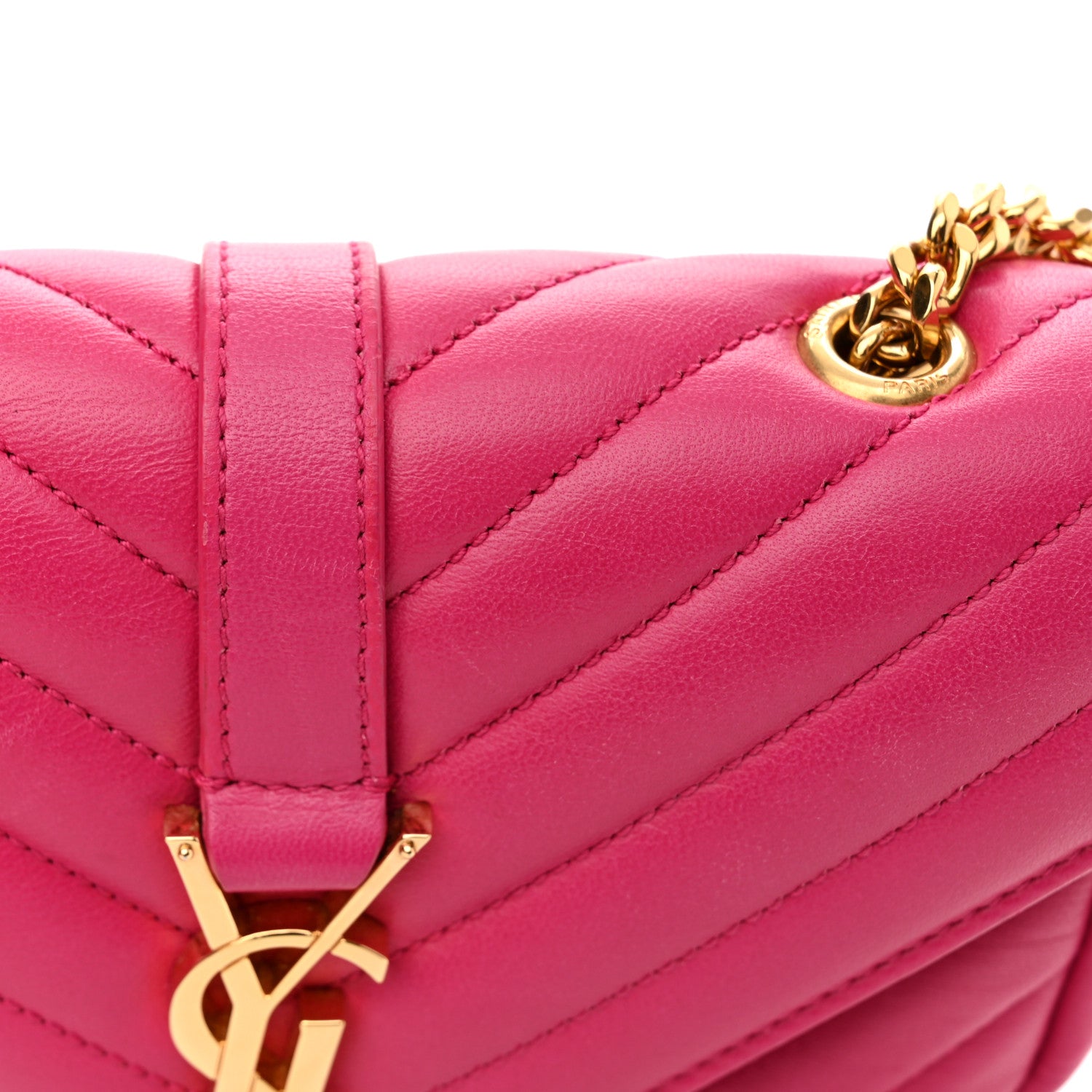 Saint Laurent Calfskin Matelasse Chevron Classic Monogram Baby Chain Bag Fuchsia 11 of 12