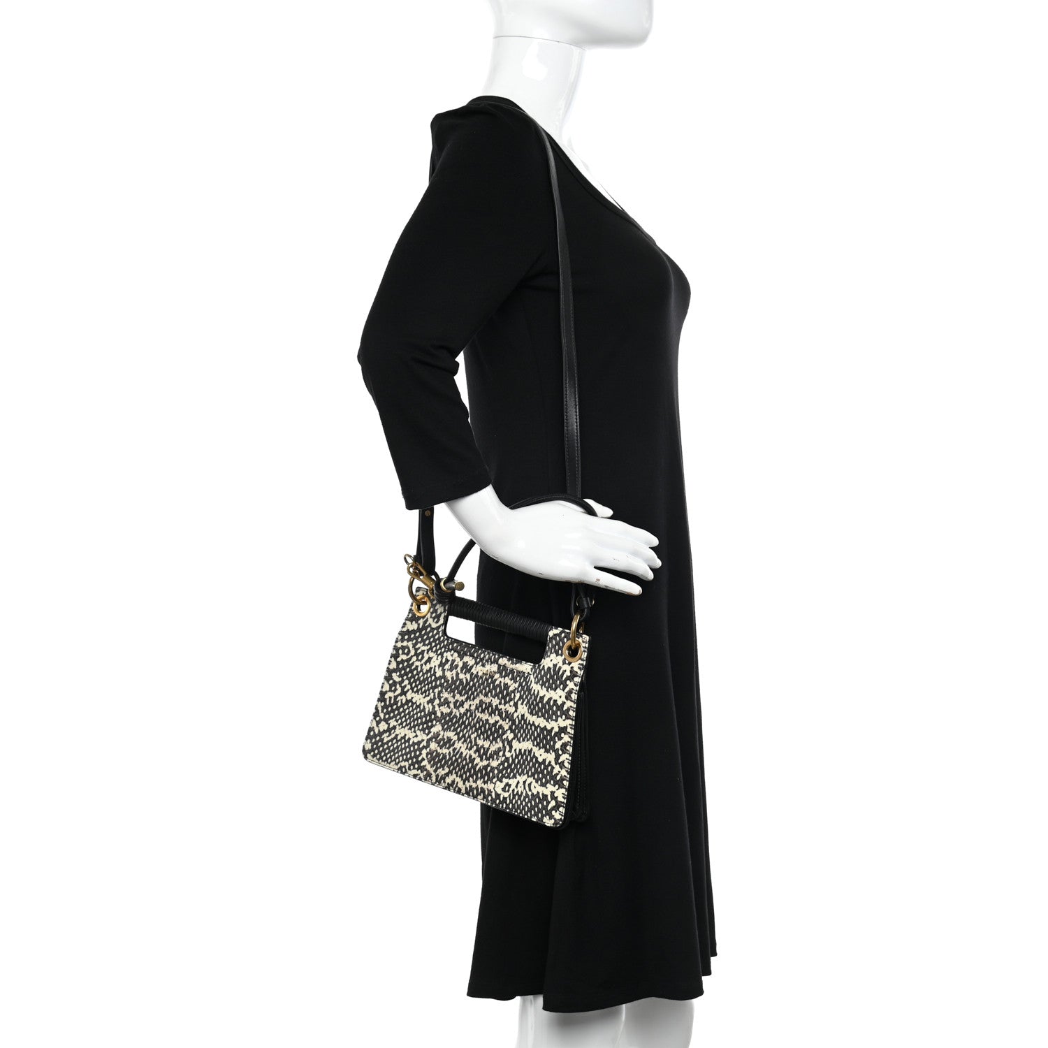 Givenchy Calfskin Python Embossed Medium Whip Top Handle Crossbody Black White 2 of 9