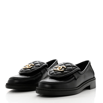 Chanel Lambskin Quilted CC Turnlock Loafers 38 Black 3 of 11