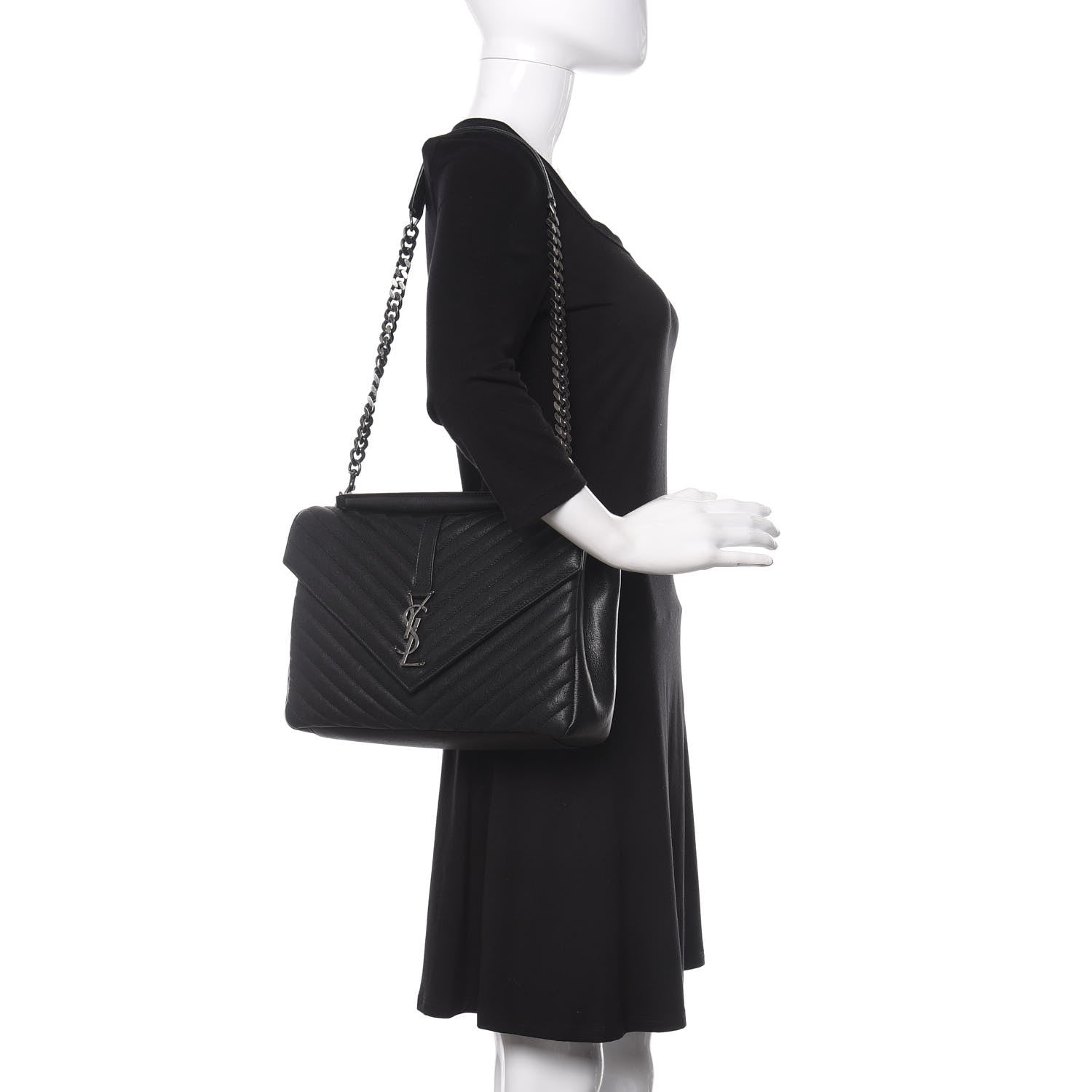 Saint Laurent Sheepskin Matelasse Chevron Monogram Large College Satchel Black 2 of 11