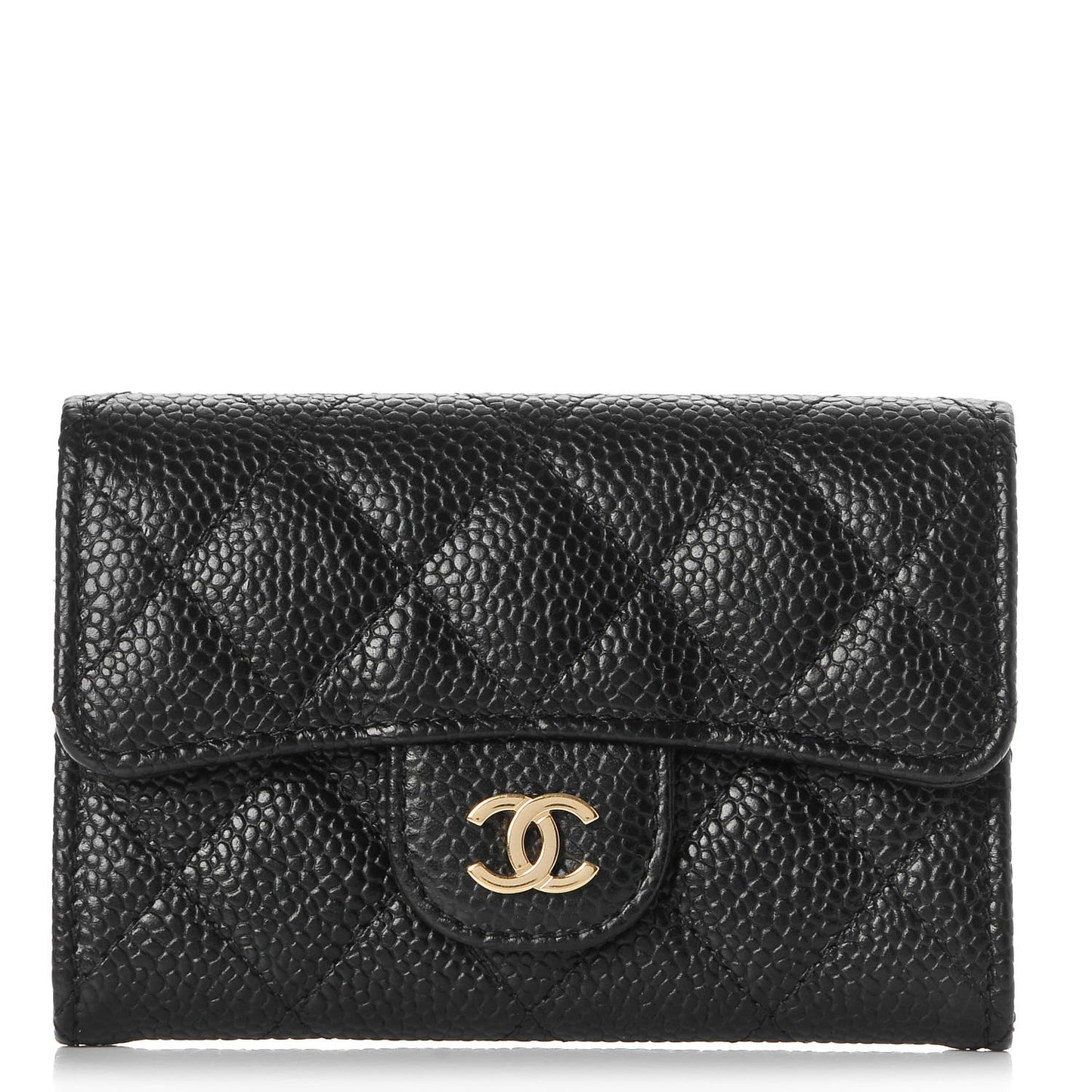 Caviar Quilted Flap Card Holder Black