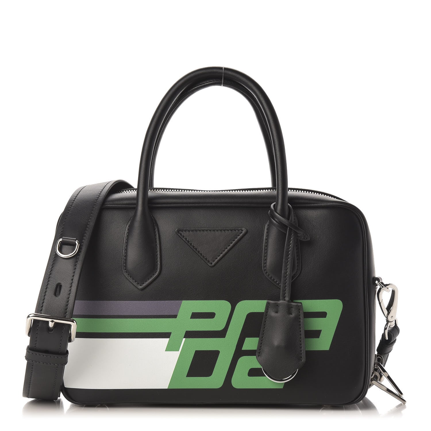 Prada City Calfskin Racing Logo Bowler Black Verde 1 of 10