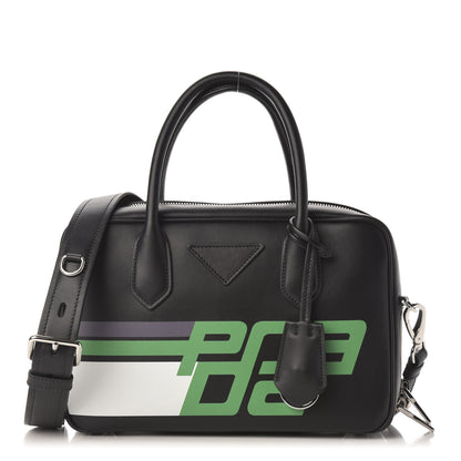 Prada City Calfskin Racing Logo Bowler Black Verde 1 of 10