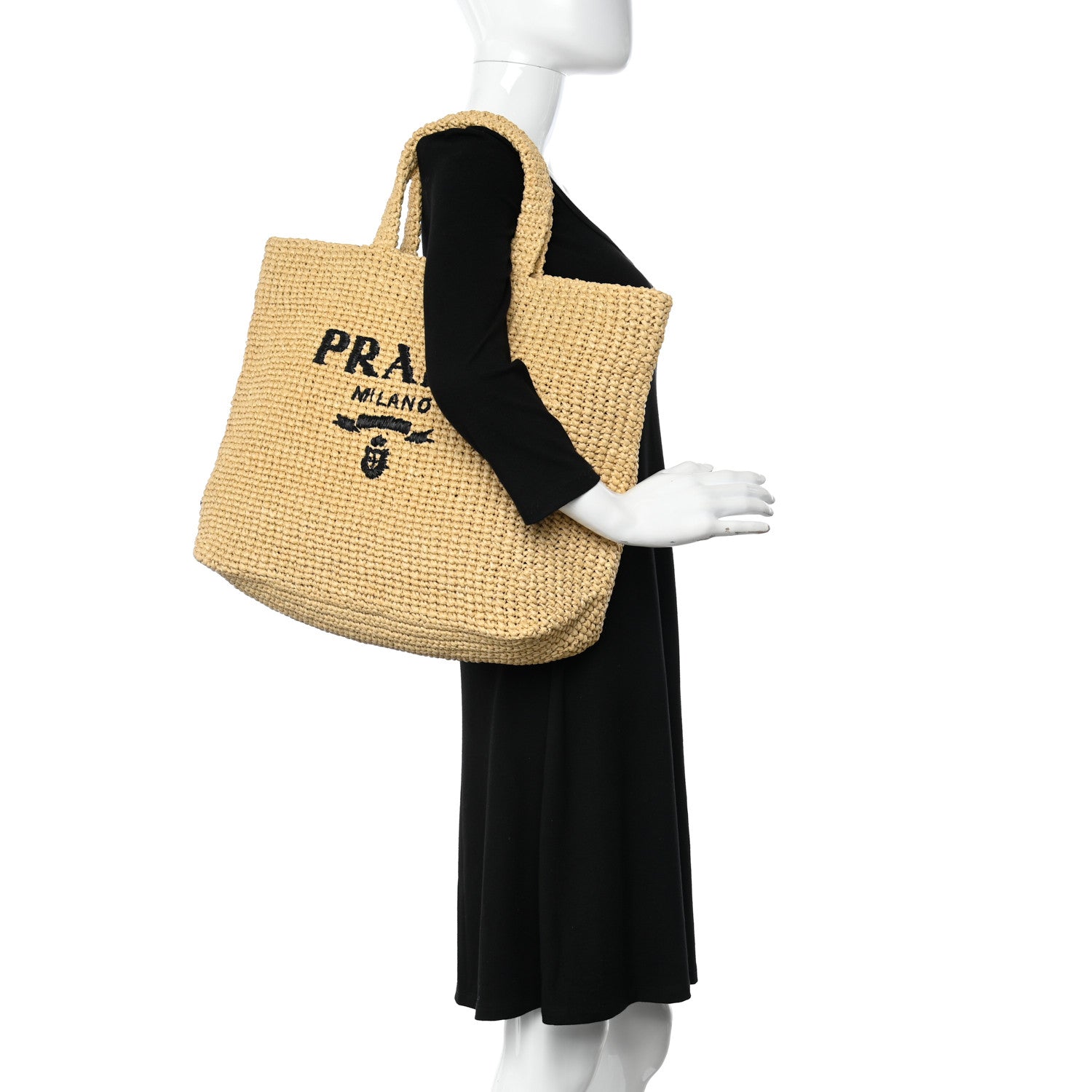 Prada Yarn Raffia Effect Crochet Embroidered Logo Tote Naturale 2 of 9