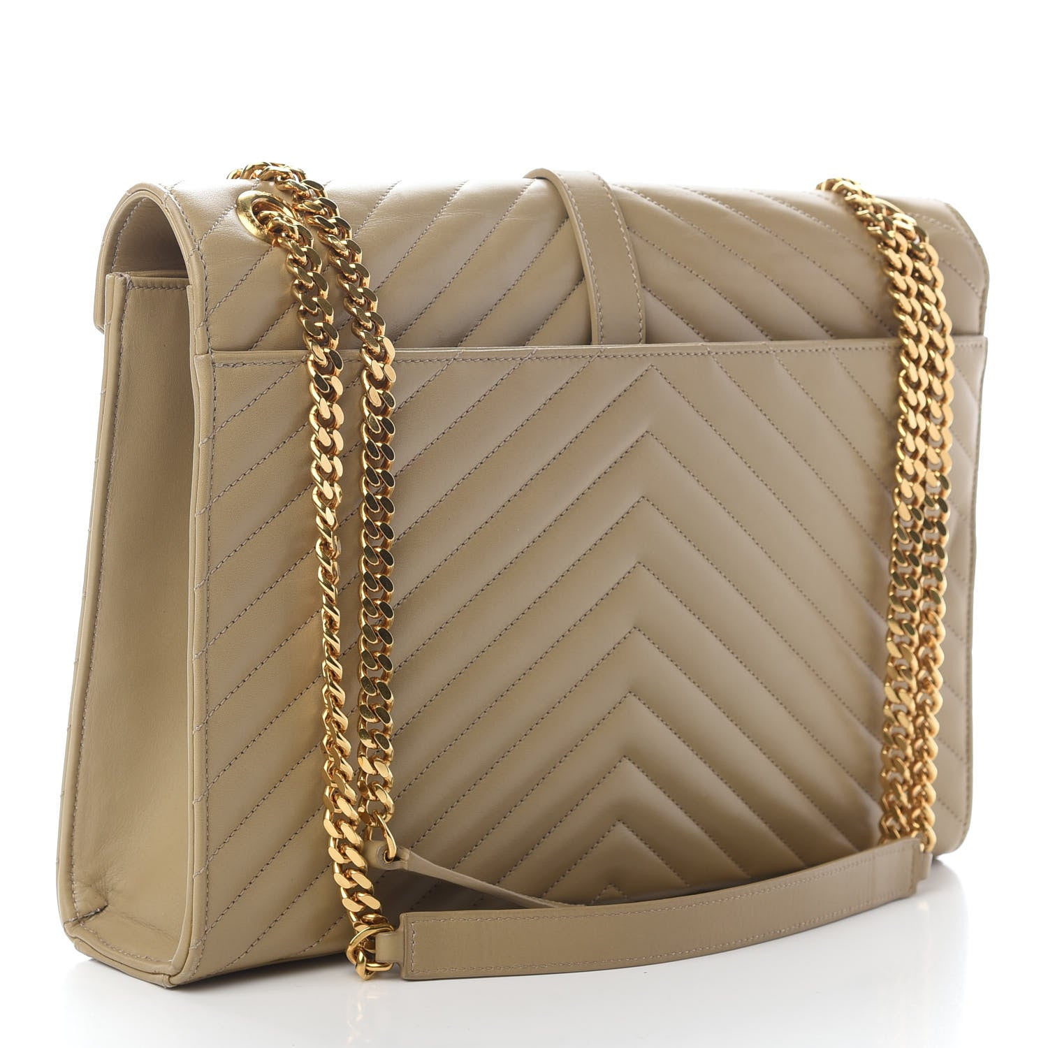 Saint Laurent Lambskin Matelasse Chevron Large Monogram Satchel Beige 3 of 13