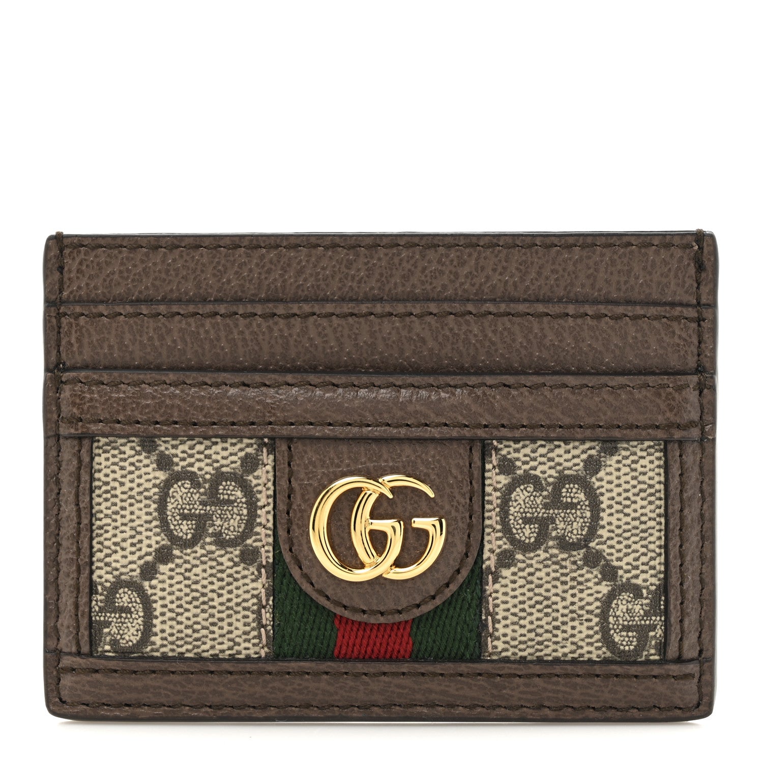 Gucci GG Supreme Monogram Textured Dollar Calfskin Ophidia Card Holder Beige Ebony New Acero 1 of 7