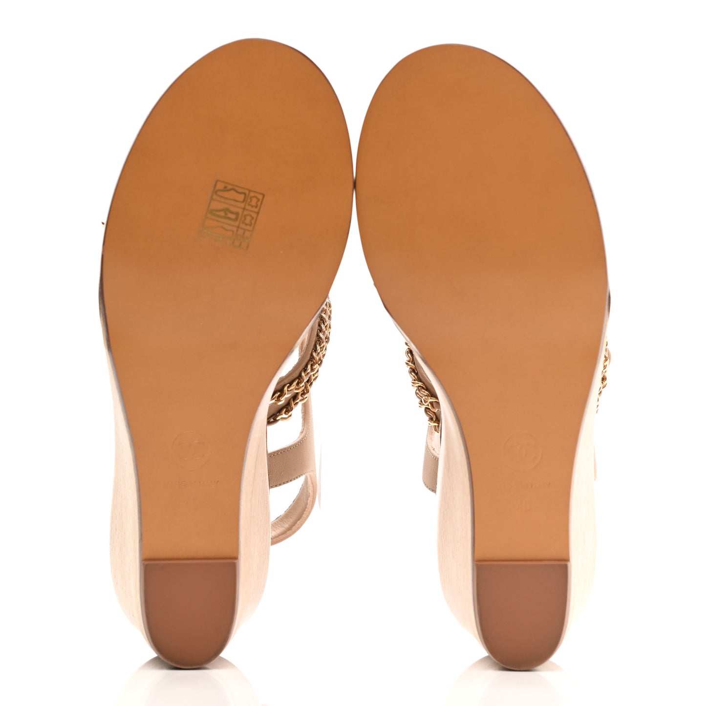 Lambskin Quilted Chain Wedge Sandals 40 Beige