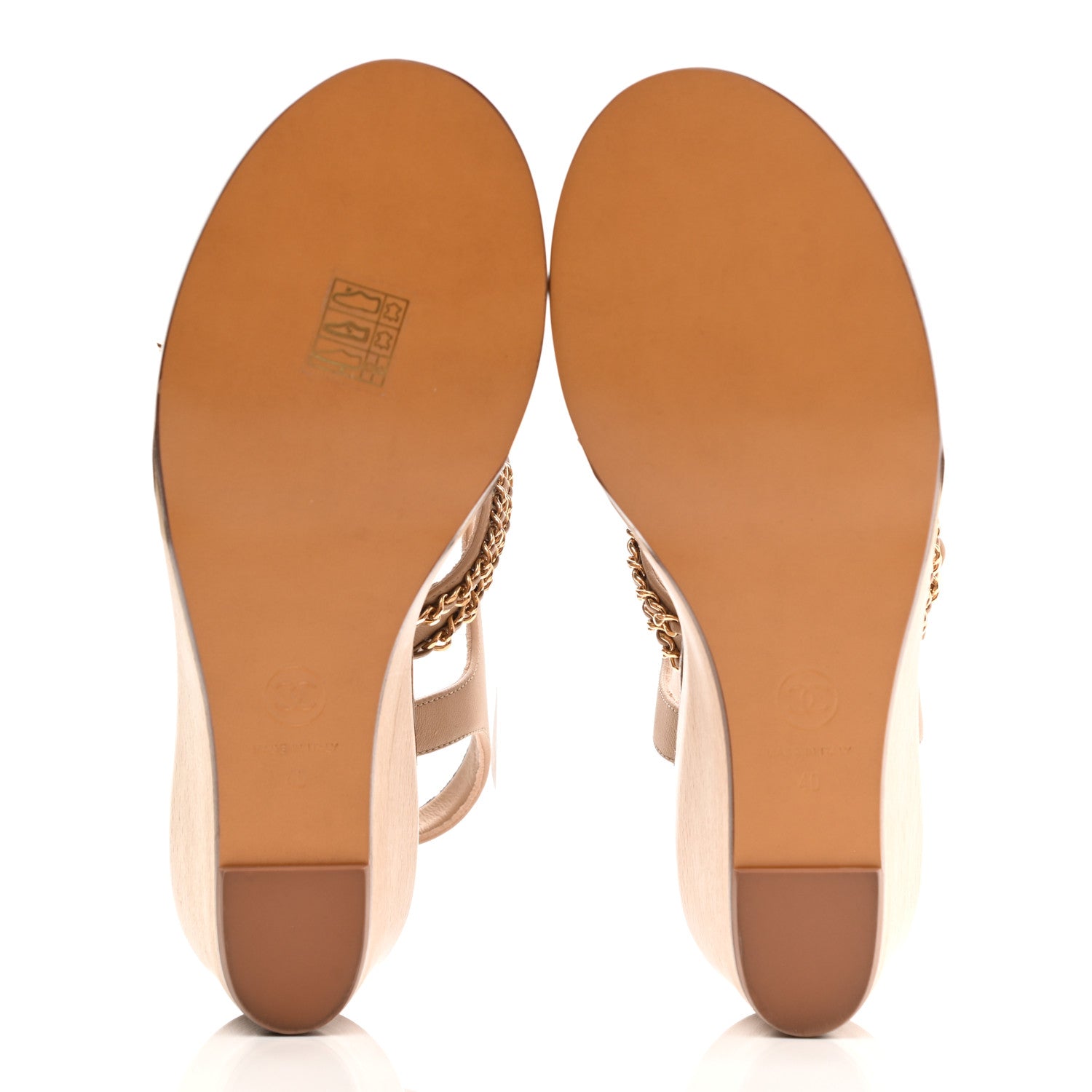Chanel Lambskin Quilted Chain Wedge Sandals 40 Beige 5 of 9