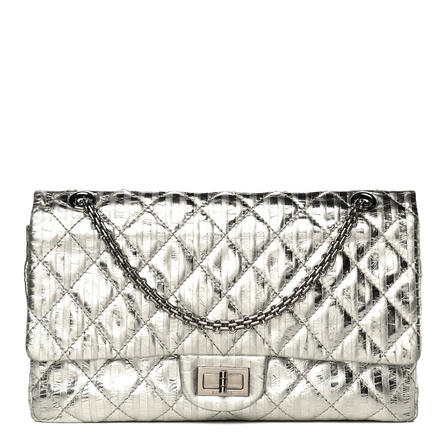 Metallic Calfskin Striped 2.55 Reissue 227 Silver