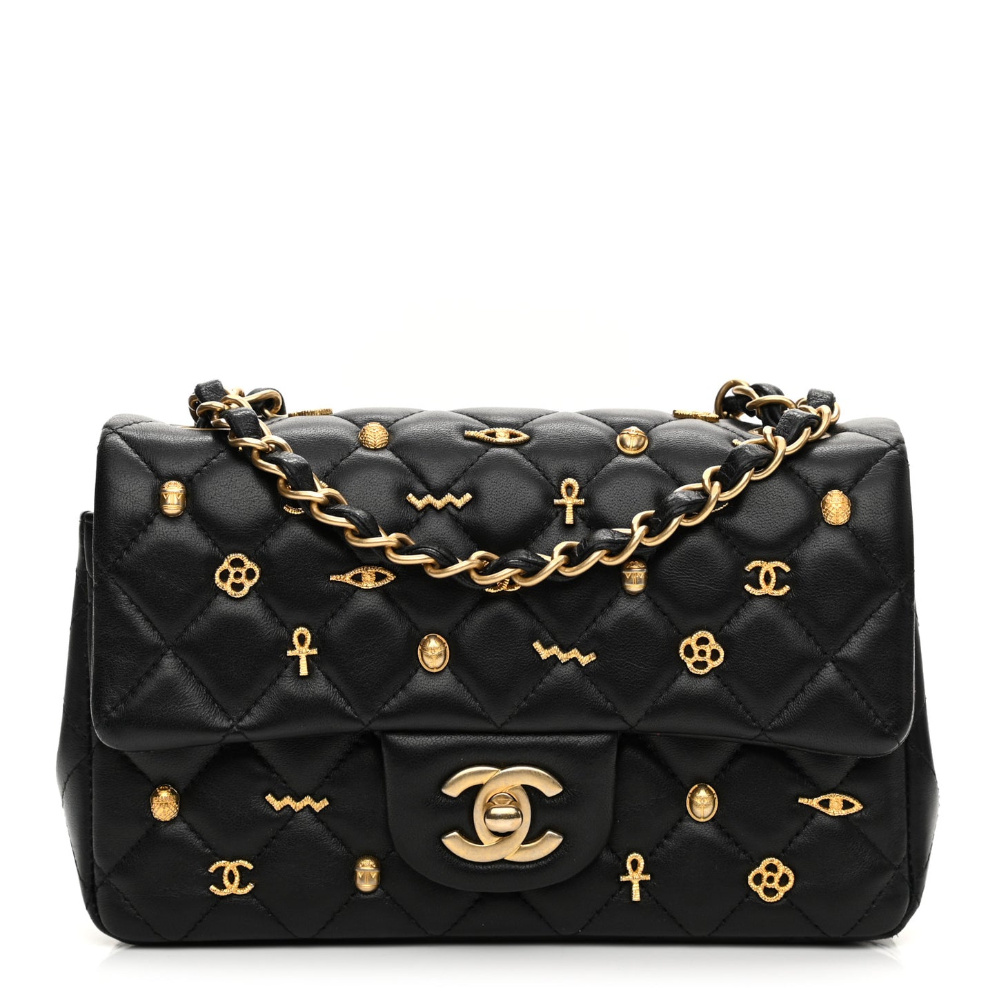 Lambskin Quilted Egyptian Amulet Mini Rectangular Flap Black