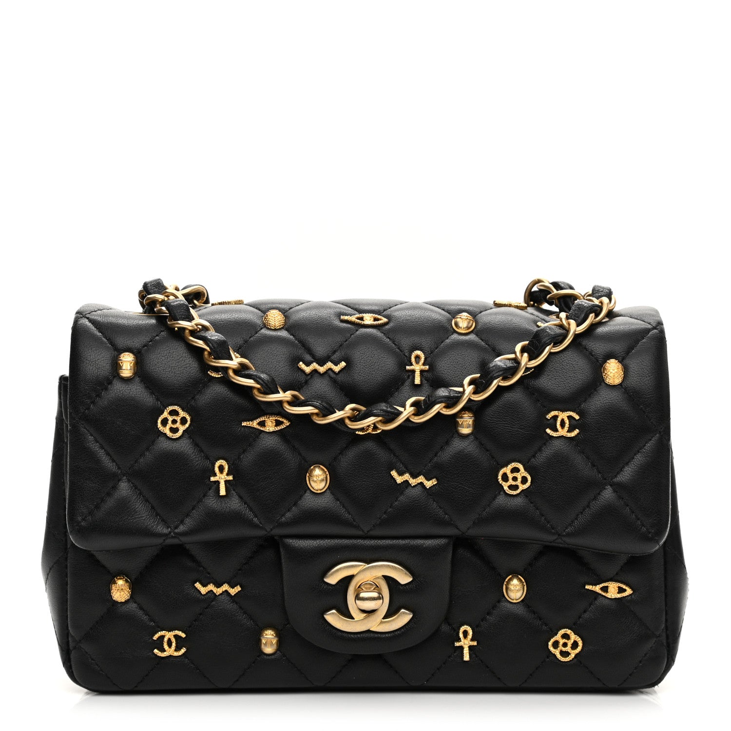 Chanel Lambskin Quilted Egyptian Amulet Mini Rectangular Flap Black 1 of 8