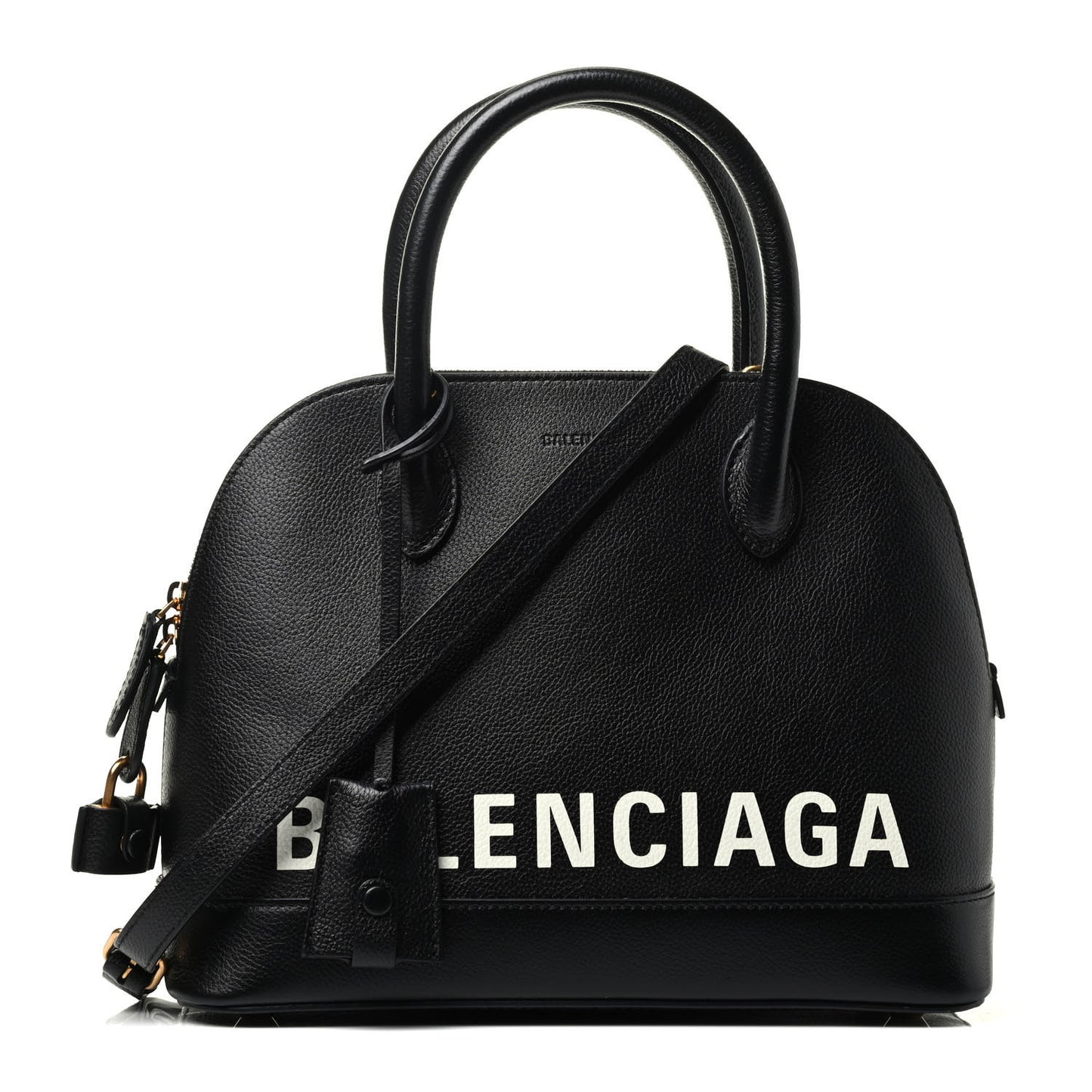 Grained Calfskin Logo S Ville Top Handle Bag Black White