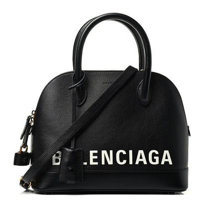 Balenciaga Grained Calfskin Logo S Ville Top Handle Bag Black White 1 of 3